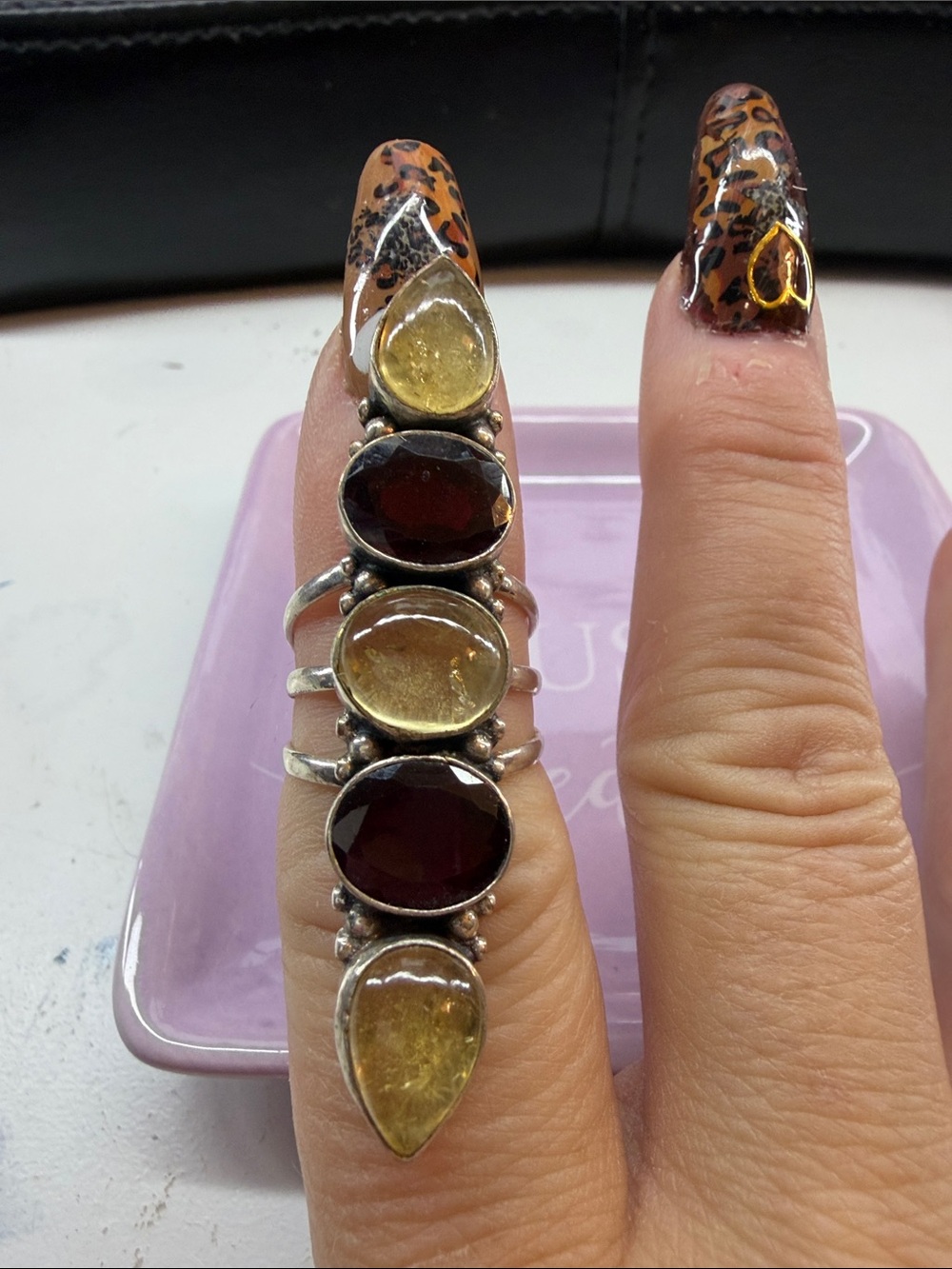 Sterling Multi-Gem citrine and garnet sterling cocktail ring size 8